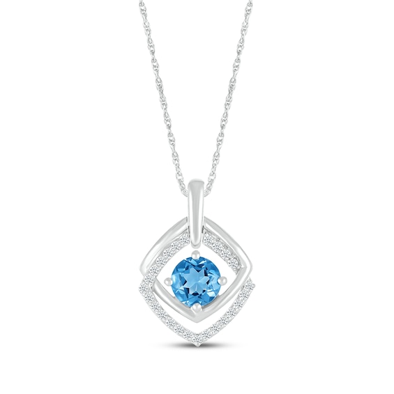 Swiss Blue Topaz & White Lab-Created Sapphire Double Frame Necklace Sterling Silver 18"