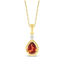 Pear-Shaped Garnet & Diamond Accent Necklace 10K Yellow Gold 18&quot;