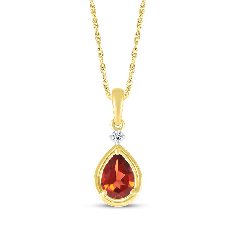 Main Image 1 of Pear-Shaped Garnet & Diamond Accent Necklace 10K Yellow Gold 18&quot;