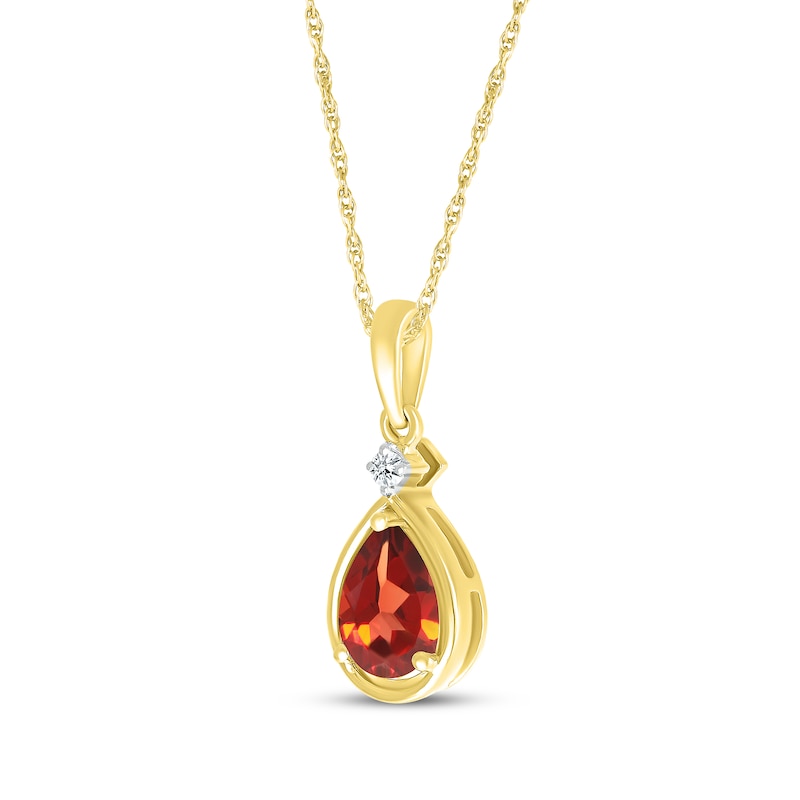 Main Image 2 of Pear-Shaped Garnet & Diamond Accent Necklace 10K Yellow Gold 18&quot;