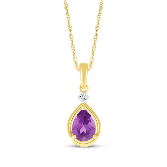 Pear-Shaped Amethyst & Diamond Accent Necklace 10K Yellow Gold 18"