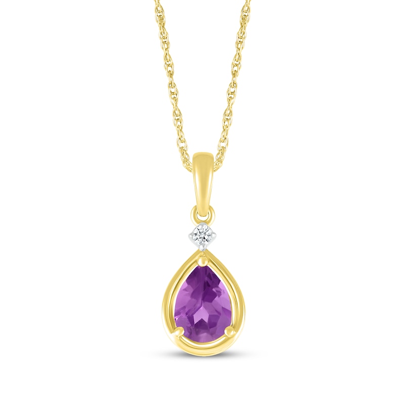 Main Image 1 of Pear-Shaped Amethyst & Diamond Accent Necklace 10K Yellow Gold 18&quot;