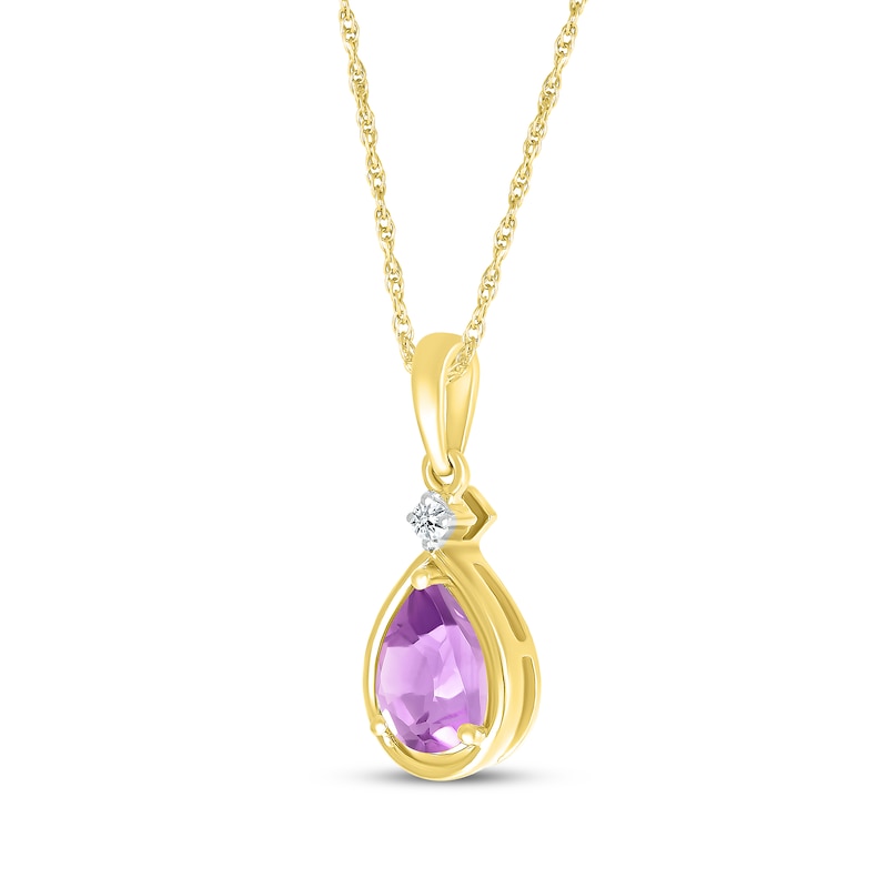 Main Image 2 of Pear-Shaped Amethyst & Diamond Accent Necklace 10K Yellow Gold 18&quot;