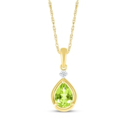 Pear-Shaped Peridot & Diamond Accent Necklace 10K Yellow Gold 18&quot;