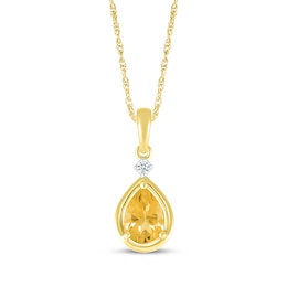 Pear-Shaped Citrine & Diamond Accent Necklace 10K Yellow Gold 18&quot;