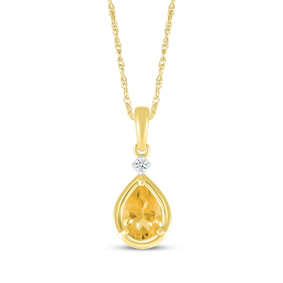 Pear-Shaped Citrine & Diamond Accent Necklace 10K Yellow Gold 18"