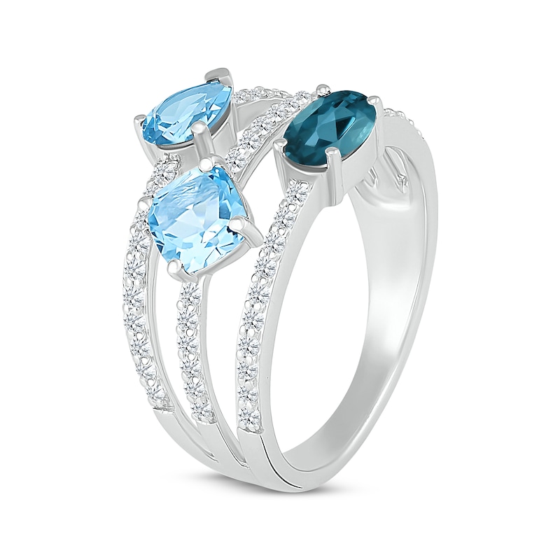 Main Image 2 of London, Swiss & Sky Blue Topaz & White Lab-Created Sapphire Multi-Row Ring Sterling Silver