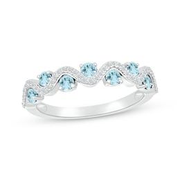 Aquamarine & Diamond Wavy Ring 1/8 ct tw Sterling Silver