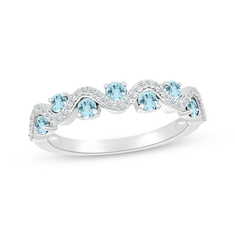 Main Image 1 of Aquamarine & Diamond Wavy Ring 1/8 ct tw Sterling Silver