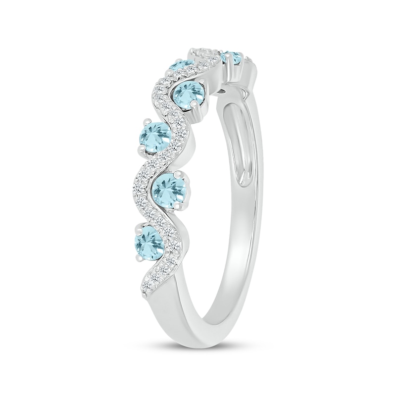 Main Image 2 of Aquamarine & Diamond Wavy Ring 1/8 ct tw Sterling Silver