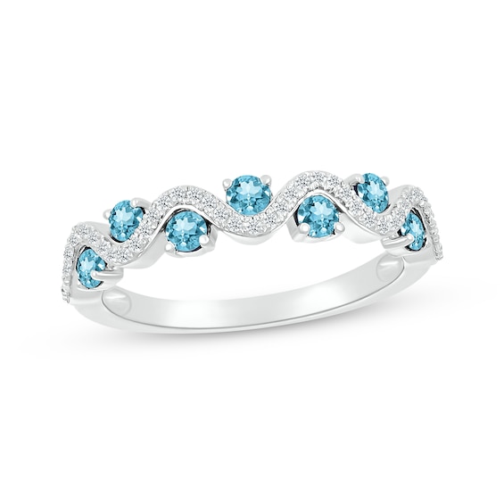 Swiss Blue Topaz & Diamond Wavy Ring 1/8 ct tw Sterling Silver