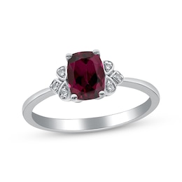 Elongated Cushion-Cut Rhodolite Garnet & Diamond Accent Ring 10K White Gold