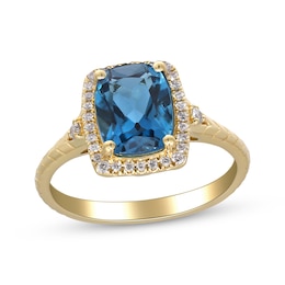 Cushion-Cut London Blue Topaz & Diamond Ring 1/6 ct tw 10K Yellow Gold