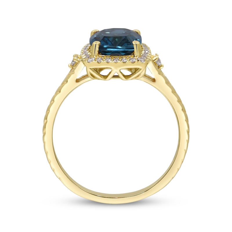 Main Image 2 of Cushion-Cut London Blue Topaz & Diamond Ring 1/6 ct tw 10K Yellow Gold