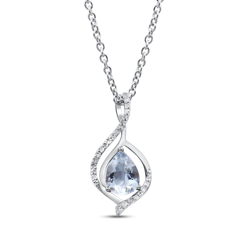 Main Image 1 of Pear-Shaped Aquamarine & Diamond Necklace 1/10 ct tw Sterling Silver 18”