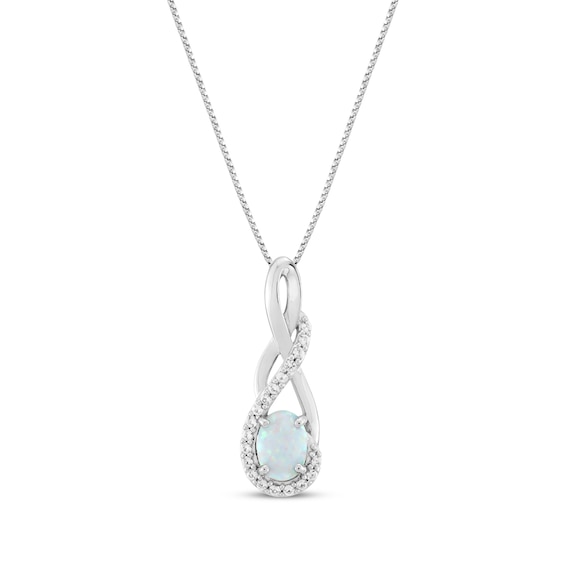 Oval-Cut Lab-Created Opal & White Lab-Created Sapphire Twist Drop Necklace Sterling Silver 18"