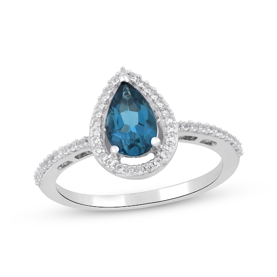 Pear-Shaped London Blue Topaz & White Lab-Created Sapphire Ring Sterling Silver