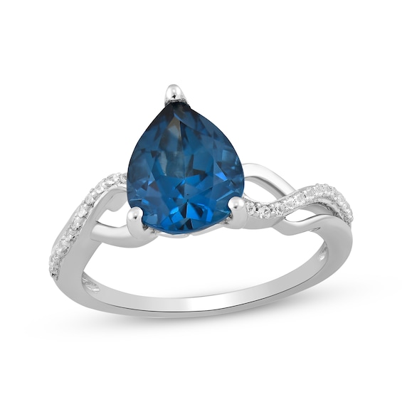 Pear-Shaped London Blue Topaz & White Lab-Created Sapphire Twist Shank Ring Sterling Silver