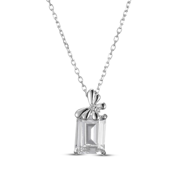 Emerald-Cut White Lab-Created Sapphire & Butterfly Necklace Sterling Silver 18"