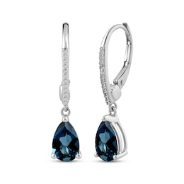 Pear-Shaped London Blue Topaz & White Lab-Created Sapphire Dangle Earrings Sterling Silver