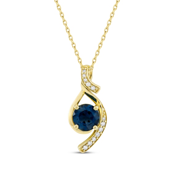 London Blue Topaz & Diamond Swirl Necklace 1/10 ct tw 10K Yellow Gold 18"