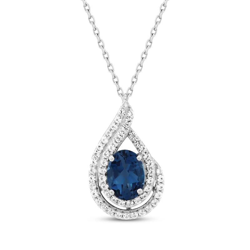 Main Image 1 of Oval-Cut London Blue Topaz & White Lab-Created Sapphire Teardrop Necklace 18&quot;