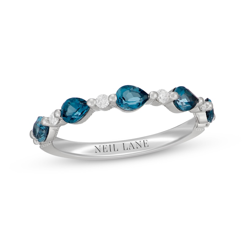 Neil Lane Pear-Shaped London Blue Topaz & Round-Cut Diamond Anniversary Ring 1/8 14K White Gold