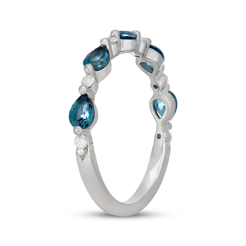 Neil Lane Pear-Shaped London Blue Topaz & Round-Cut Diamond Anniversary Ring 1/8 14K White Gold