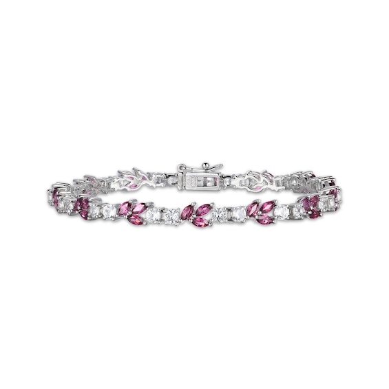 Marquise-Cut Rhodolite Garnet & White Lab-Created Sapphire Link Bracelet Sterling Silver 7.25"