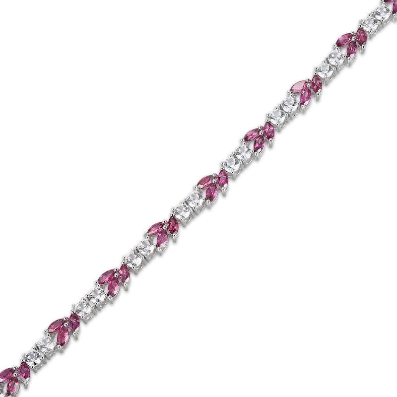 Main Image 2 of Marquise-Cut Rhodolite Garnet & White Lab-Created Sapphire Link Bracelet Sterling Silver 7.25&quot;