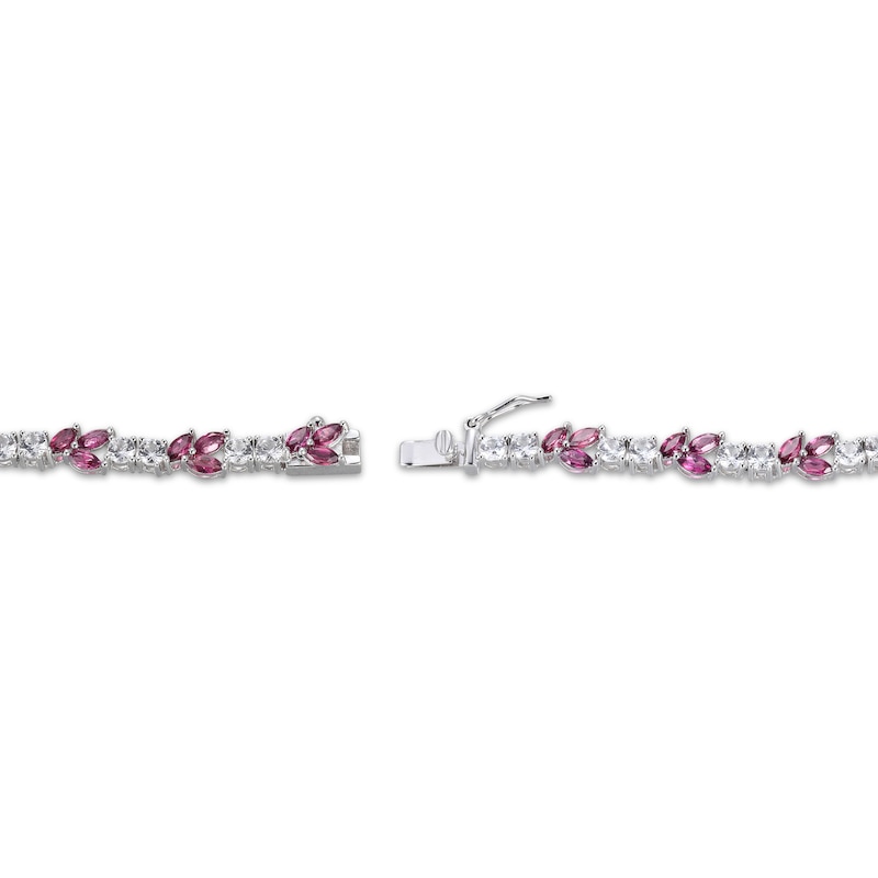 Main Image 3 of Marquise-Cut Rhodolite Garnet & White Lab-Created Sapphire Link Bracelet Sterling Silver 7.25&quot;