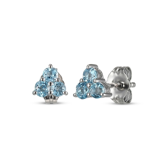 Swiss Blue Topaz Trio Stud Earrings Sterling Silver