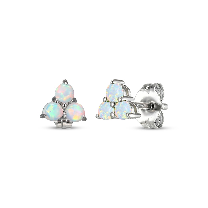 Main Image 1 of Lab-Created Opal Trio Stud Earrings Sterling Silver