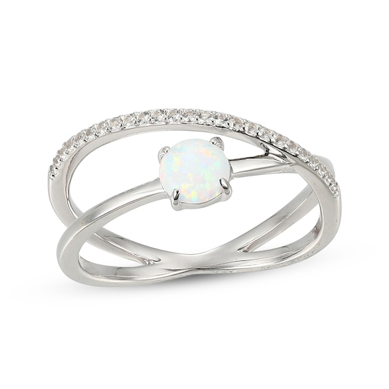 Lab-Created Opal & White Lab-Created Sapphire Crossover Ring Sterling Silver