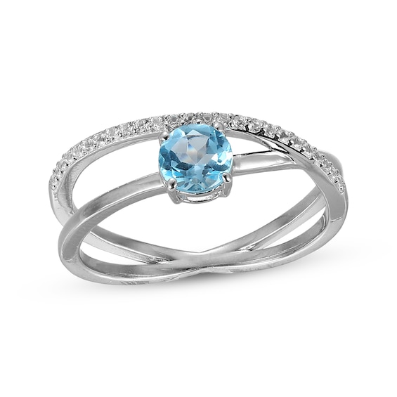 Swiss Blue Topaz & White Lab-Created Sapphire Crossover Ring Sterling Silver