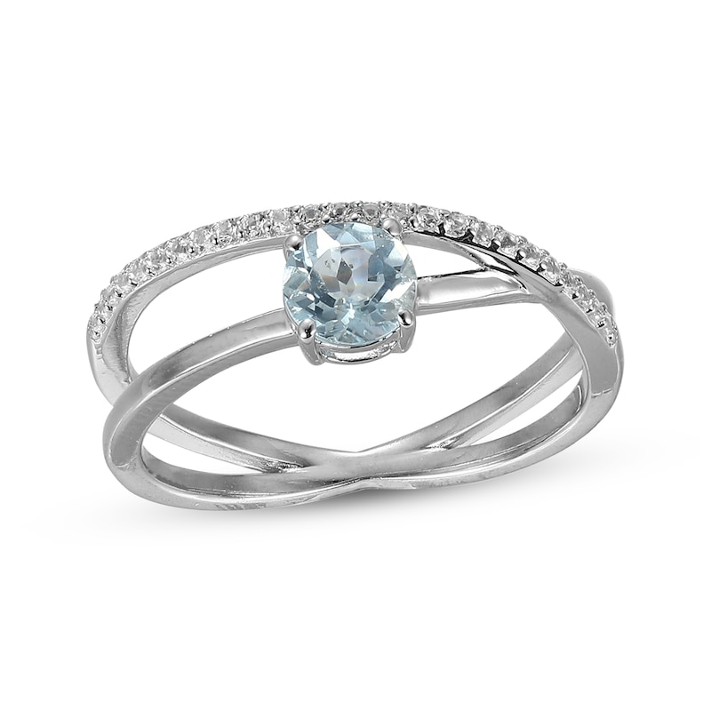 Main Image 1 of Aquamarine & White Lab-Created Sapphire Crossover Ring Sterling Silver