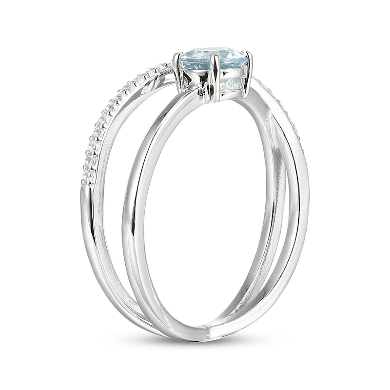 Main Image 2 of Aquamarine & White Lab-Created Sapphire Crossover Ring Sterling Silver