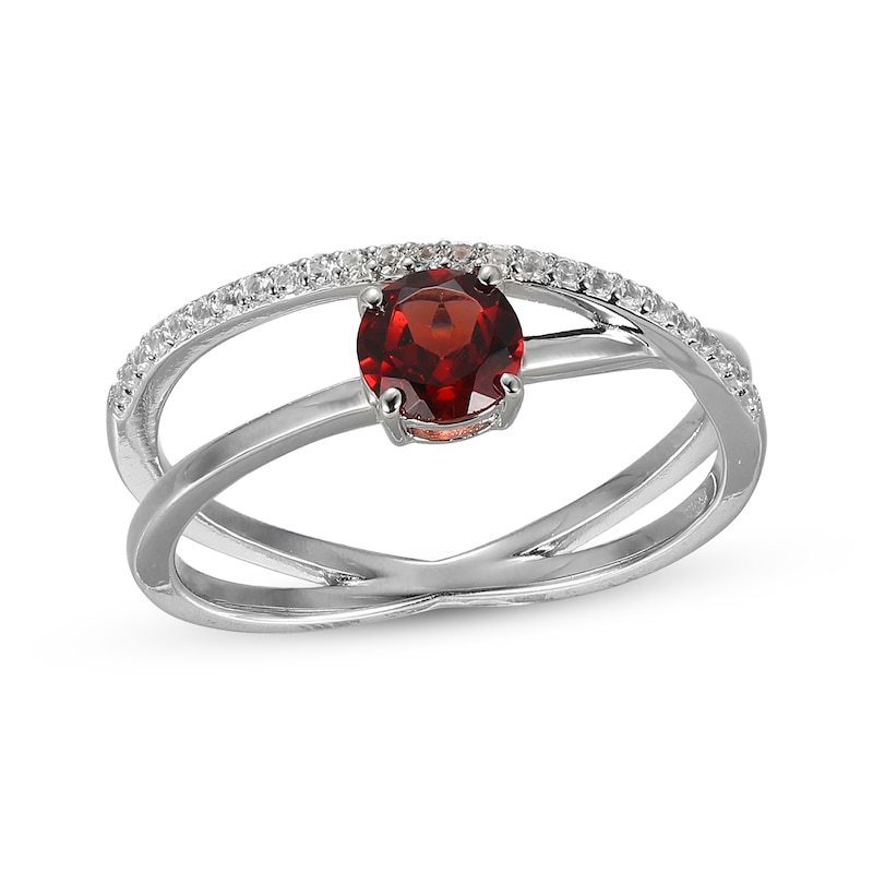 Main Image 1 of Garnet & White Lab-Created Sapphire Crossover Ring Sterling Silver