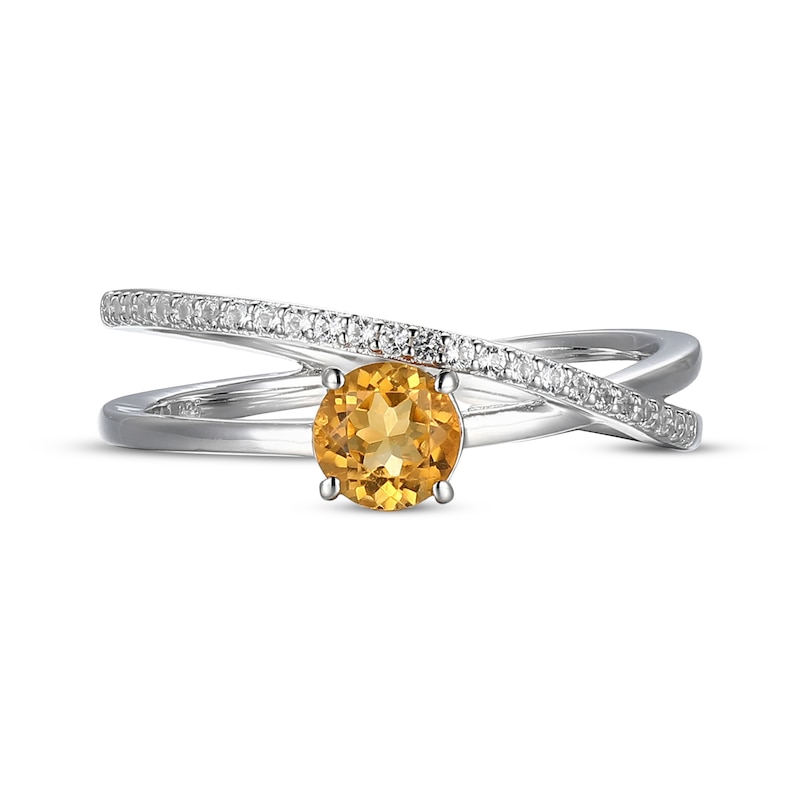 Main Image 3 of Citrine & White Lab-Created Sapphire Crossover Ring Sterling Silver