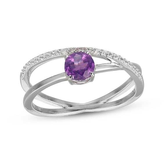 Amethyst & White Lab-Created Sapphire Crossover Ring Sterling Silver