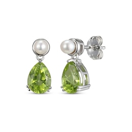 Pear-Shaped Peridot & Cultured Pearl Drop Earrings Sterling Silver