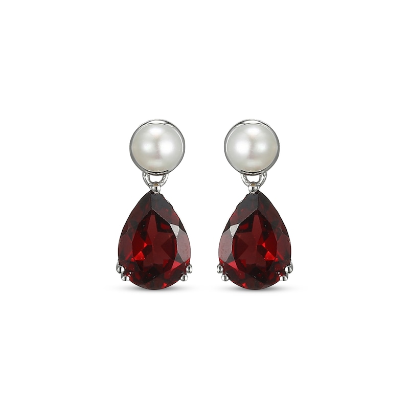 Main Image 2 of Pear-Shaped Garnet & Cultured Pearl Drop Earrings Sterling Silver