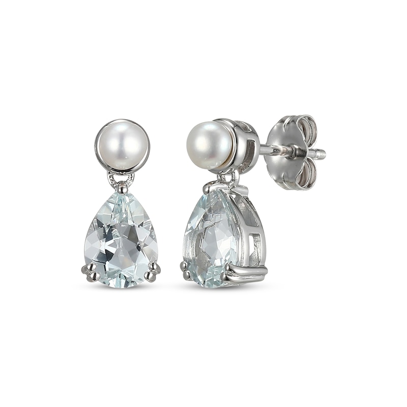 Pear-Shaped Aquamarine & Cultured Pearl Drop Earrings Sterling Silver