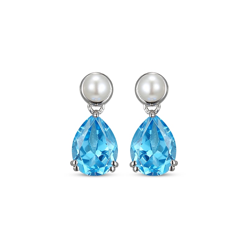 Pear-Shaped Swiss Blue Topaz & Cultured Pearl Drop Earrings Sterling Silver