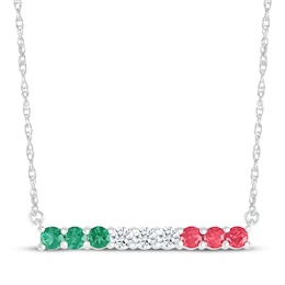 Lab-created Ruby, Lab-Created Emerald & White Lab-Created Sapphire Necklace Sterling Silver 18&quot;