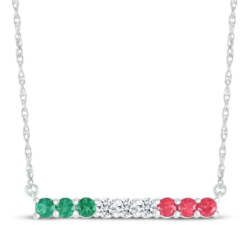 Main Image 1 of Lab-created Ruby, Lab-Created Emerald & White Lab-Created Sapphire Necklace Sterling Silver 18&quot;