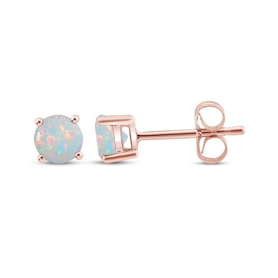 Lab-Created Opal Solitaire Stud Earrings 10K Rose Gold