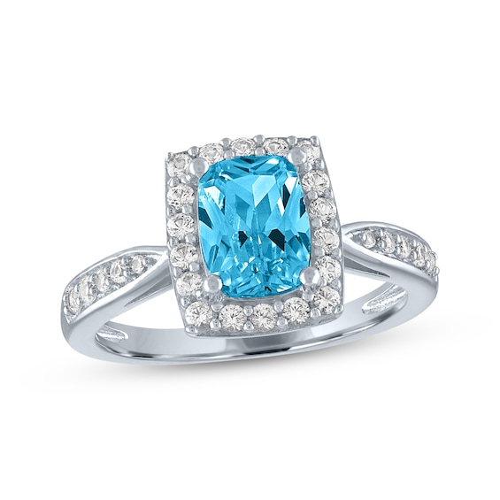 Cushion-Cut Swiss Blue Topaz & White Lab-Created Sapphire Ring Sterling Silver