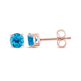 Swiss Blue Topaz Solitaire Stud Earrings 10K Rose Gold