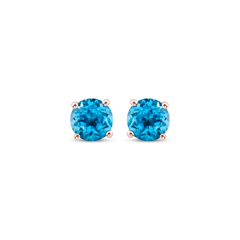 Main Image 2 of Swiss Blue Topaz Solitaire Stud Earrings 10K Rose Gold